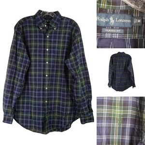 Polo Ralph Lauren Oxford Shirt Men's M Green Plaid LS Button Down Cotton